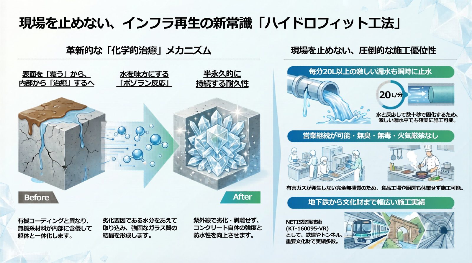 現場を止めない、インフラ再生の新常識「ハイドロフィット工法」